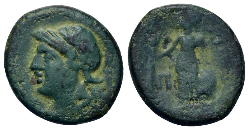 Italy, Bruttium, Rhegion, c. 215-211 BC. Æ Pentonkion (19,5mm, 5g). Head of Athe...