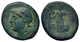 Italy, Bruttium, Rhegion, c. 215-211 BC. Æ Pentonkion (19,5mm, 5g). Head of Athena to left, wearing crested Attic helmet. R/ Athena standing to left, ...