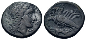 Sicily, Akragas. Phintias (Tyrant, 287-279 BC). Æ (23mm, 8.6g). Laureate and beardless head of Zeus Hellanios r. R/ Two eagles standing left on dead h...