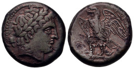 Sicily, Messana. The Mamertinoi, c. 288-278 BC. Æ Quadruple (26,5mm, 19.2g). Laureate head of Ares r.; helmet behind. R/ Eagle standing l. on thunderb...