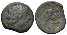 Sicily, Messana, The Mamertinoi, c. 220-200 BC. Æ Pentonkion (25,2mm, 10.3g). Laureate head of Zeus r. R/ Warrior advancing r., holding shield and spe...