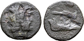 Sicily, Panormos(?). Struck under Roman rule, after 241 BC. Æ As (22mm, 6.51g, 9h). Laureate head of Janus. R/ Spearhead above; jawbone of boar below....