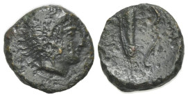 Sicily, Selinos, c. 415/2-409 BC. Æ Hexas or Hemilitron (14mm, 2.96g, 12h). Head of Herakles r., wearing lion skin. R/ Quiver and bow. CNS I, 11; HGC ...