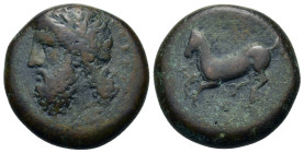 Sicily, Syracuse. Timoleon and the Third Democracy (344-317 BC). Æ Dilitron (26mm, 19g). Laureate head of Zeus Eleutherios l. R/ Horse rearing l.. Cas...