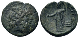 Sicily, Syracuse. Roman rule. After 212 BC. Æ (20mm, 5g). Laureate head of Zeus r. R/ Tyche standing l., holding rudder and sceptre. CNS II, 239; HGC ...