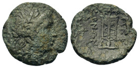 Macedon, Amphaxioi, c. 196-168 BC. Æ (20mm 5,50g.). Thessalonica mint. Laureate head of Apollo right. R/ Tripod; monogram to outer left. ACULA Series ...