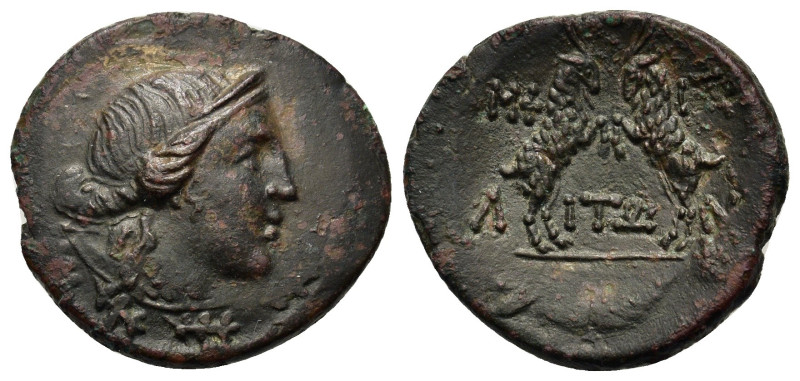 Macedon, Amphipolis. Æ (24,6mm, 7g). Head of Artemis right, wearing stephane. R/...