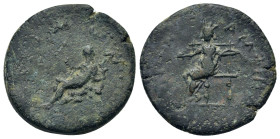 Macedon, Amphipolis. Pseudo-autonomous issue. Circa 1st-2nd centuries AD. Æ (24,5 mm, 10,30g). The river-god Strymon reclining left, holding whip and ...