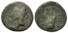 Macedon, Pella, c. 187-31 BC. Æ 18 (18,5mm, 5.00g). Laureate head of Apollo right. R/ ΠEΛ-ΛHΣ, Lyre; monogram to left, ΦKΦ to right. SNG Copenhagen 26...