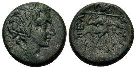 Macedon, Pella, after 148 BC. Æ (19mm. 6,60g). Head of Pan to right. R/ Athena Alkidemos standing to right, brandishing spear and shield; ΠEΛ to left,...