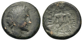 Macedon, Pella, after 148 BC. Æ (21,3mm. 7,50g). Head of Pan to right. R/ Athena Alkidemos standing to right, brandishing spear and shield; ΠEΛ to lef...