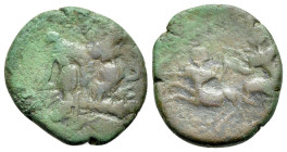 Macedon, Thessalonica, c. 187-31 BC. Æ (18mm, 4.08g, 6h). Head of Janus. R/ Two centaurs back to back, each holding branch. SNG ANS 805.