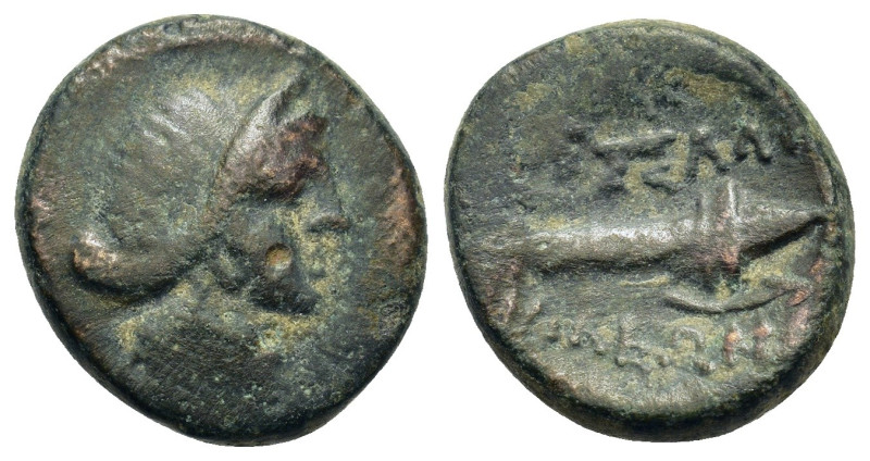 Macedon, Thessalonica, c. 187-31 BC. Æ (17,5mm, 4.5g.). Diademed head of Artemis...
