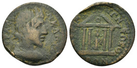 Ionia, Smyrna. Pseudo-autonomous issue. Æ (23,8mm, 6.2g). Time of Maximinus - Gordian III (235-244). Draped bust of the Senate r. R/ Tetrastyle temple...