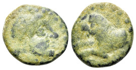 Pisidia, Komama, c. 1st century BC. Æ (14mm, 2.75g, 1h). Laureate head of Zeus r. R/ Forepart of lion l. SNG Pfalz 250. VF