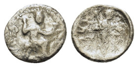 Cilicia, Tarsos. Tiribazos (Satrap of Lydia 388-380 BC). AR Obol (10mm, 0.60g.). Baaltars seated to right on a backless throne, holding eagle in his r...