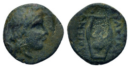 Seleukid Kings. Antiochos II (261-246 BC). Æ (12mm, 1,20g). Sardis, 261-246 BC. Laureate head of Apollo r. R/ Lyre; monogram in r. field; anchor benea...