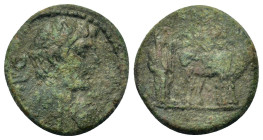 Augustus (27BC-AD 14). Macedon, Philippi. Æ (20mm, 4,70g). AUG Bare head of Augustus right. R/ Two veiled priests plowing right, with yoke of two oxen...