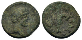 Augustus (27 BC-AD 14). Mysia, Cyzicus. Æ (17,8mm, 4g). Bare head of Augustus to right. R/ CEΒΑCΤΟC Capricorn to left, turning head backwards; ΖΚ mono...