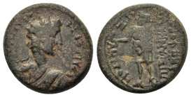 Gaius (37-41). Phrygia, Aizaneia. Æ (19mm 6,00g). Γ ΚΑΙϹ ϹΕΒΑϹΤΟϹ ΓΕΡΜΑΝΙΚΟϹ; laureate, draped and cuirassed bust of Caligula, right, seen from rear. ...