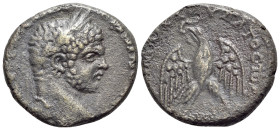 Caracalla (198-217). Seleucis and Pieria, Seleuceia Pieria. BI Tetradrachm. AD 215-217. Laureate head r. R/ Eagle standing facing on thunderbolt, head...