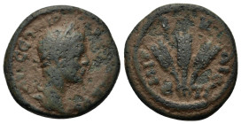 Severus Alexander (222-235). Cappadocia, Caesarea. Æ (21,2mm, 6.2g). Laureate head r. R/
Bundle of three grain ears. SNG von Aulock 6519 var. (rev. le...