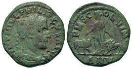 Philip I (244-249). Moesia Superior, Viminacium. Æ (28,3mm, 19g). Laureate, draped and cuirassed bust r. R/ Moesia standing facing, head l., between b...