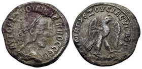 Philip I (244-249). BI Tetradrachm (26,2mm, 8.4g). Laureate and draped bust of Philip I, r. R/ Eagle standing l., head r., spreading wings, holding wr...