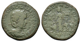 Otacilia Severa (Augusta, 244-249). Dacia. Æ (15,3mm, 4.2g). Diademed and draped bust r. R/ Dacia, wearing Dacian cap, standing facing, head l., holdi...