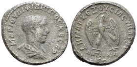Philip II (Caesar, 244-247). Seleucis and Pieria, Antioch. AR Tetradrachm (26mm, 9.30g, 6h). AD 247. Bareheaded, draped and cuirassed bust r. R/ Eagle...