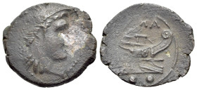 Anonymous, Rome, after 211 BC. Æ Sextans (19mm, 2.56g, 6h). Head of Mercury r. wearing winged petasus. R/ Prow of galley r. Cf. Crawford 56/6. Some ro...