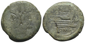 Spurius Afranius, Rome, 150 BC. Æ As (33mm, 22.17g, 9h). Laureate head of Janus. R/ Prow r.; S AFRA above, dolphin to r. Crawford 206/2; RBW 886. Gree...