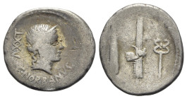 C. Norbanus, Rome, 83 BC. AR Denarius (20mm, 3.65g, 9h). Diademed head of Venus r.; control mark behind. R/ Grain-ear, fasces and caduceus. Crawford 3...