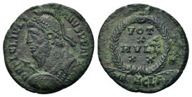 Julian II (360-363). Æ (20,5mm, 2.2g). Heraclea, AD 361-363. Pearl-diademed, helmeted and cuirassed bust l., holding spear and shield. R/ VOT/X/MVLT/X...