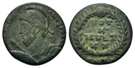 Julian II (360-363). Æ (17,2mm, 3g). Antioch, AD 361-363. Pearl-diademed, helmeted, draped and cuirassed bust l., holding spear and shiel. R/ VOT / X ...