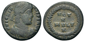 Jovian (363-364). Æ (19,2mm, 2.9g). Uncertain mint. Rosette-diademed, draped, and cuirassed bust r. R/ VOT/V/MVLT/X in four lines within wreath with l...