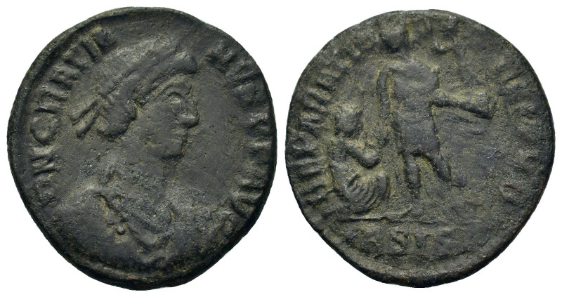 Gratian (367-383). Æ (22,8mm, 5.3g). Siscia. Pearl-diademed, draped, and cuirass...