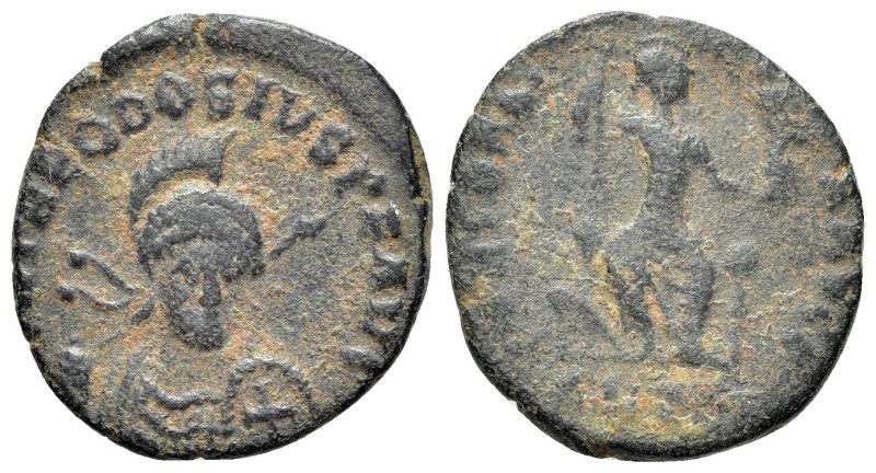 Theodosius II (402-450). Æ (16mm, 1.68g, 6h). Antioch. Helmeted, diademed and cu...