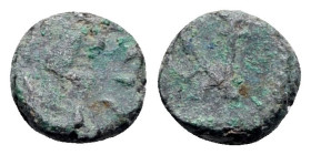 Anastasius I (491-518). Æ Nummus (7mm, 0.77g, 6h). Constantinople, 491-498. Diademed, draped and cuirassed bust r. R/ Monogram of Anastasius. MIBE 40;...