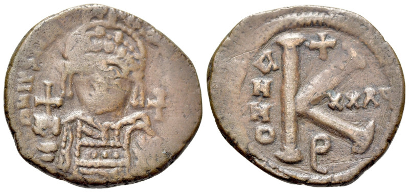 Justinian I (527-565). Æ 20 Nummi (27mm, 8.51g, 11h). Theoupolis (Antioch), year...