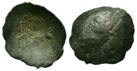 John II Comnenus (1118-1143). Æ Trachy (28,6mm, 2.45g). Constantinople. Nimbate bust of Christ facing. R/ Bust of John facing. Sear 1944.