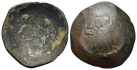 Andronicus I Comnenus (1183-1185). Æ Trachy (28,5mm, 4.4g). Constantinople. Mary standing facing on dais, nimbate, holding before her the nimbate head...