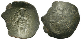 Isaac II Angelus (1185-1195). BI Aspron Trachy (24,5mm 1,70g). Constantinople, AD 1185-1195. Virgin enthroned facing, holding infant Christ; MHP ligat...