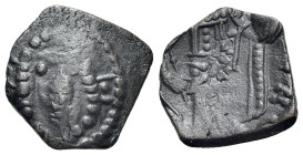 Latin Empire of Constantinople, 1204-1261. Æ Trachy (15mm, 1.15g, 6h). Small module. Facing bust of Christ Pantokrator. R/ Half-length figure of emper...