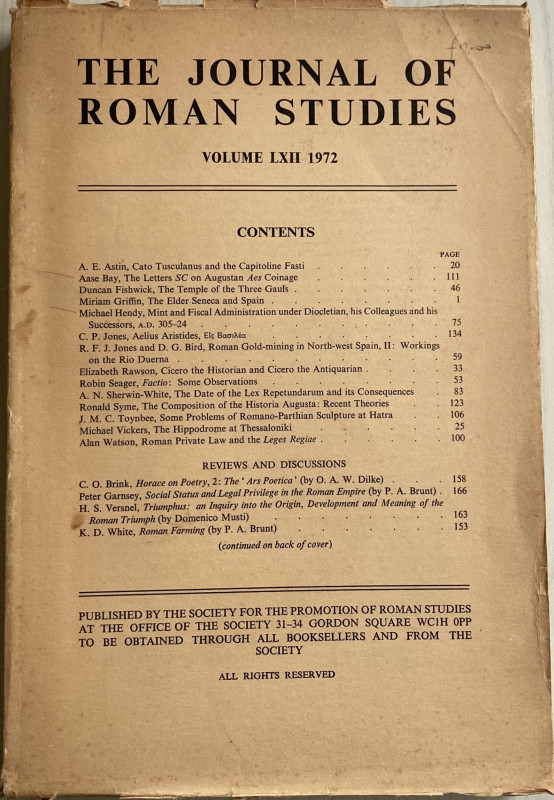 AA.VV. The Journal of Roman Studies. Vol. LXII 1972. Brossura ed. pp. 247, ill. ...