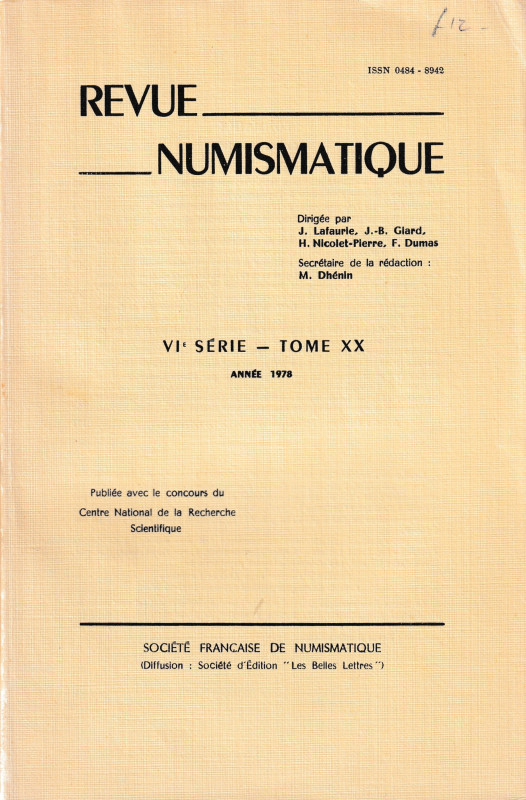 AA.VV. Revue Numismatique VI serie - Tome XX Annee 1978. 211pp, 24 b/w plates.