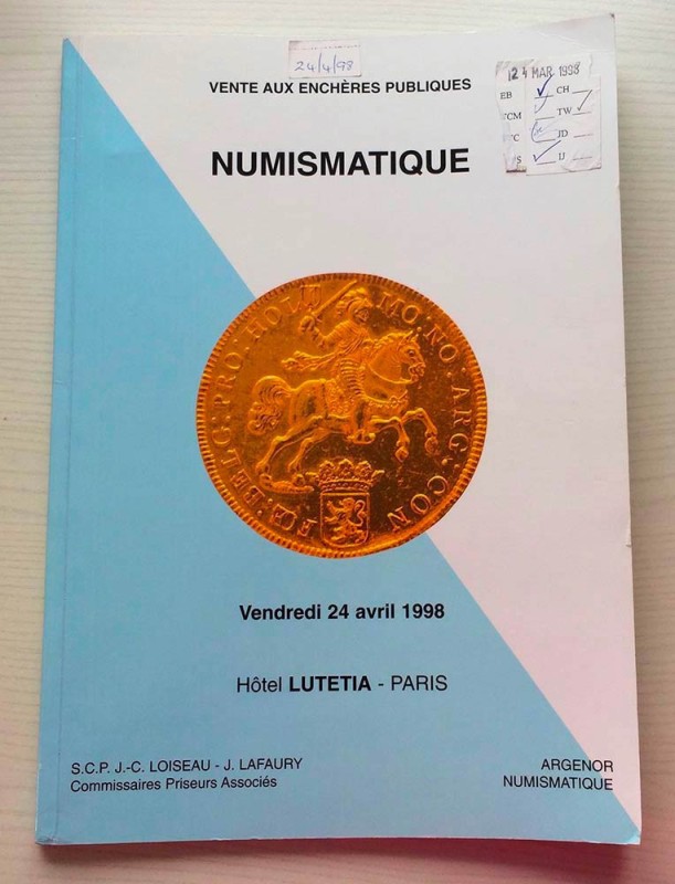 Argenor Auction. Paris 24 Avril 1998. Brossura ed. 110, lotti 874, ill. in b/n. ...