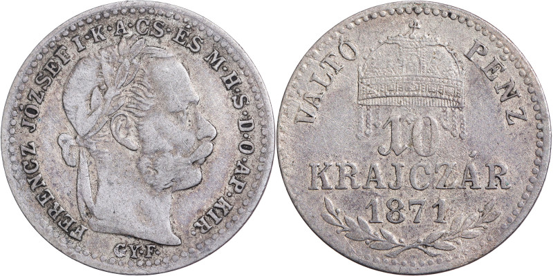 Francis Joseph I, Austrian Empire
10 Kreuzer 1871 Alba Iulia

Franz Joseph I., K...