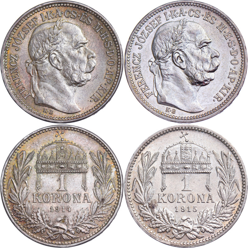 1 Korona / Krone 1914 and 1915 Kremnica / Kremnitz / Körmöcbánya

UNC/ST, mint l...