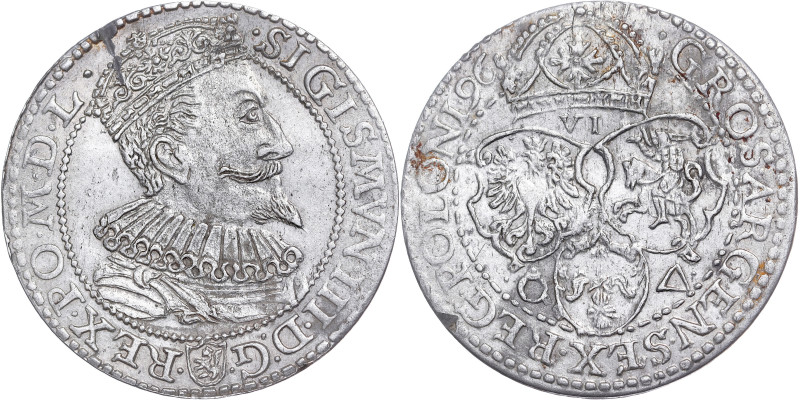 POLEN. KÖNIGREICH. Sigismund III Vasa 

6 Groschen 1596 Malbork 

Kopicki 1240 (...